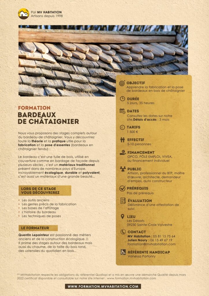 Fiche Formation bardeaux de châtaignier