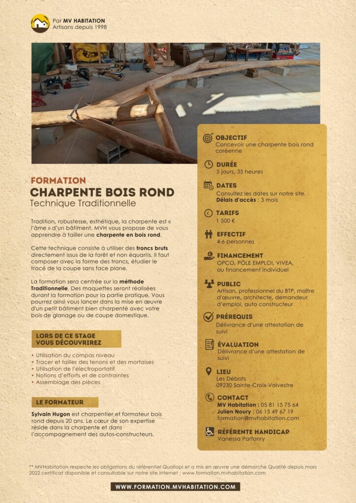 Fiche formation Charpente bois rond traditionnelle
